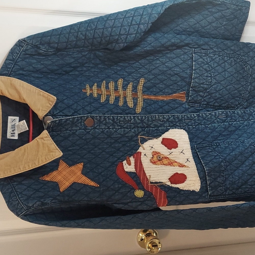 Haiks Denim Jacket Size L Christmas Vintage look.